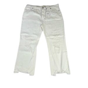 Umgee‎  White Wide Legs Distressed Jeans With Frayed Hem Womens Size 9